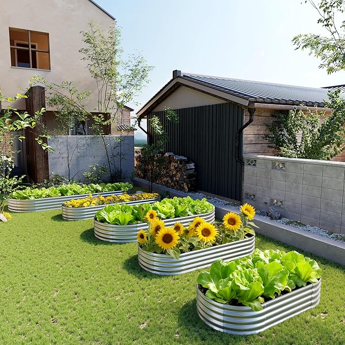 2PCS 4x2x1FT Galvanized Raised Garden Bed Kit,Vegetable Boxes-Oval Metal Flower Box,Large Planter Raised Beds Outdoor Garden for Planting,Fruit,Herb-Silver