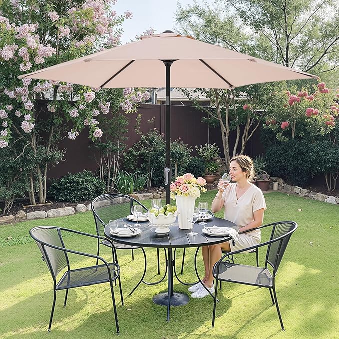 OLIXIS 7.5ft Patio Umbrella with Tilt and Crank Button & 8 Sturdy Ribs Waterproof, Patio Table Umbrella Perfect for Poolside, Terrace, Beach and Outdoor Restaurant, Beige