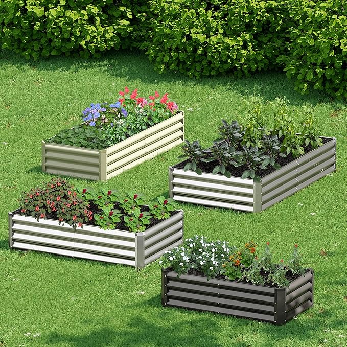 2PCS 4x2x1FT Galvanized Raised Garden Bed, Galvanized Planter Raised Garden Boxes Outdoor, Large Metal Raised Garden Beds for Vegetables-Silver