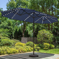 PHI VILLA 13ft Patio Umbrella with Solar-Powered 120 PCS LED Color-Changing Lights, Triple-Head Large Rectangle Umbrella Outdoor Patio for Table with Crank Lift,Navy Blue(No Base)