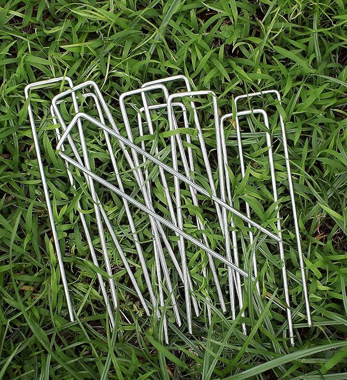 6 Inches Heavy Duty Galvanized Steel Garden Stakes Staples Securing Pegs for Securing Weed Fabric Landscape Fabric Netting Ground Sheets and Fleece, Christmas Decoration, Accessories (10, Silver)