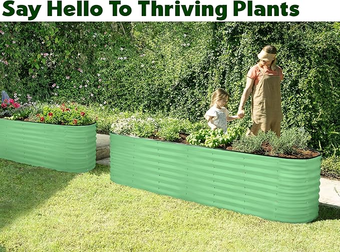 Plant & Plot Galvanized Raised Garden Beds Outdoor // 8×2×2 ft Planter Raised Beds for Gardening, Vegetables, Flowers // Large Metal Garden Box (Light Green) // Patented Tool-Free Design