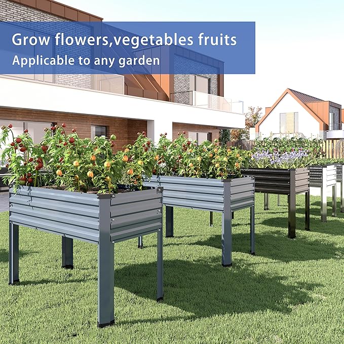 Galvanized Raised Garden Bed with Legs,2PCS 48×18×30in Elevated Planter Box for Backyard,Outdoor Garden, Patio, Balcony, 300lb Capacity,Grey