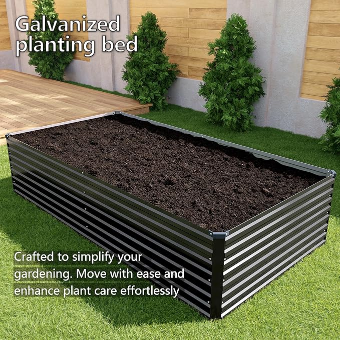 8x4x2FT Galvanized Raised Garden Bed Kit,Vegetable Plant Boxes-Rectangle Metal Flower Box,Large Planter Raised Beds Outdoor Garden for Planting,Fruit,Herb-Black