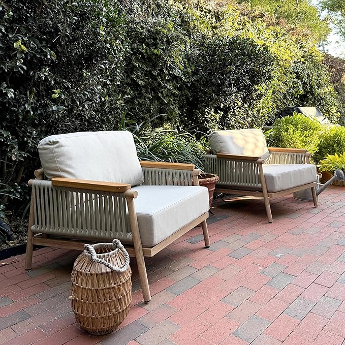 Acanva Modern All-Weather Aluminum Outdoor Patio Sofa with Thick Cushions, Olefin Fabric Sunroom Backyard Furniture, Light Khaki, Armchair