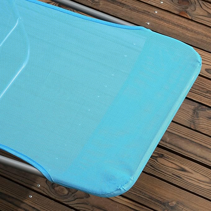 Outsunny 2 Piece Folding Chaise Lounge Chairs, Pool Sun Tanning Chairs with Reclining Back, Breathable Mesh Seat, Headrest for Beach, Yard, Patio, Blue