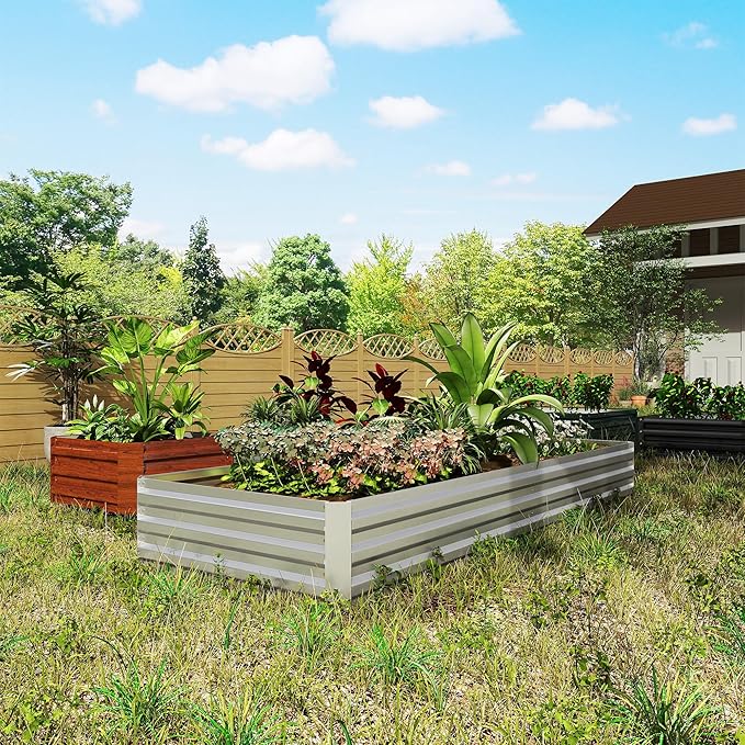 Outsunny Galvanized Raised Garden Bed, 8' x 3' x 1' Metal Planter Box, for Growing Vegetables, Flowers, Herbs, Succulents, Silver