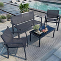 Shintenchi 4 Pieces Patio Furniture Set All Weather Textile Fabric Outdoor Conversation Set, with Glass Coffee Table, Loveseat, 2 Single Chairs for Home, Garden, Lawn, Porch（Gray）