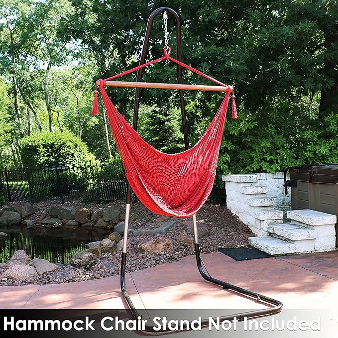 Sunnydaze Outdoor Hammock Chair Swing - Hanging Hammock Swing - Hanging Reading Chair - Soft-Spun Polyester Rope - Caribbean XL - Red