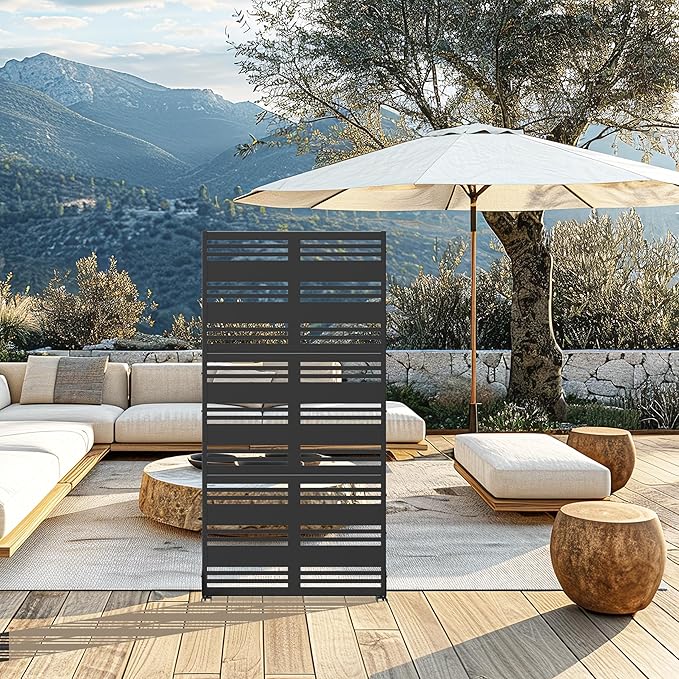 Casaphoria Metal Privacy Screen Outdoor, 72" H x 35" W Freestanding Decorative Privacy Screen for Patio Deck Balcony Garden with Stable Base, Harold Black