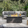 Sundale Outdoor 5 Pieces Patio Furniture Set with Fire Pit Table, Metal Outdoor Sectional Sofa with 6" Olefin Cushion, Modern Outdoor Conversation Sets for Backyard, Poolside, Sunroom