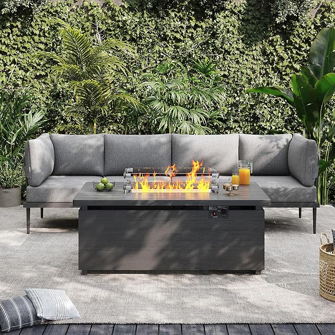 Sundale Outdoor 5 Pieces Patio Furniture Set with Fire Pit Table, Metal Outdoor Sectional Sofa with 6" Olefin Cushion, Modern Outdoor Conversation Sets for Backyard, Poolside, Sunroom