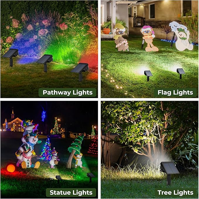 Kingsyard Solar Lights Outdoor Waterproof IP68, 47 LEDs 3 Lighting Modes USB & Solar Powered Garden Yard Pathway Spot Lights for Outside Landscape, Auto On/Off, 4 Pack(Cool White)