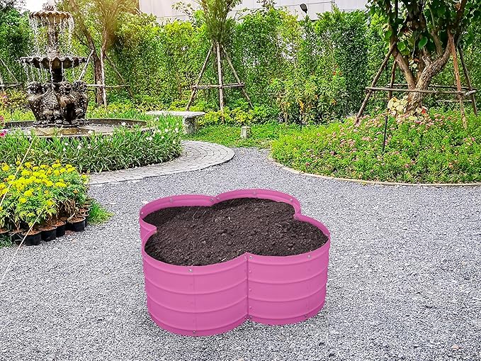 Plant & Plot Galvanized Raised Garden Beds Outdoor // 3×3×1 ft Planter Raised Beds for Gardening, Vegetables, Flowers // Large Metal Garden Box (Pink) // Patented Tool-Free Design