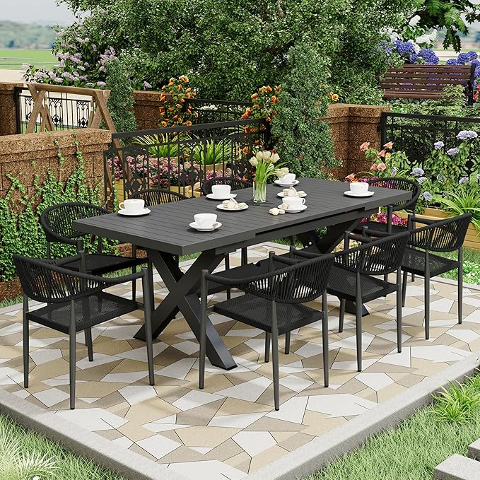 4 Pcs Stackable Patio Dining Chairs, Aluminum Rattan Outdoor Dining Chair with Arms, Woven Rope Garden Armchair Metal No Assembly for Bistro Balcony Porch Deck Yard Cafe Restaurant, Black