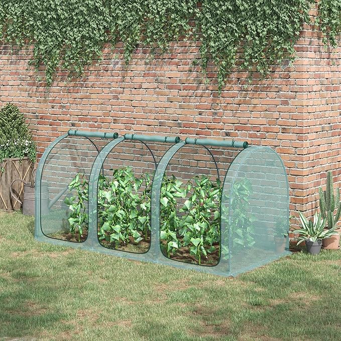 Outsunny 9' x 4' Crop Cage, Plant Protection Tent with Three Zippered Doors, Storage Bag and 4 Ground Stakes, for Garden, Yard, Lawn, Green