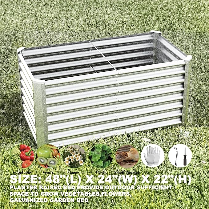 4x2x2ft(2 Pack) Raised Garden Bed Kit, Galvanized Planter Garden Boxes Outdoor, Metal Raised Garden Beds for Vegetables,Fruits, Flower,Silver