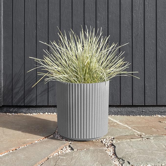 Veradek Demi Series Round Planter for Porch, Patio, Backyard | Durable Plastic-Stone Composite Material | Modern Décor for Tall Plants, Flowers