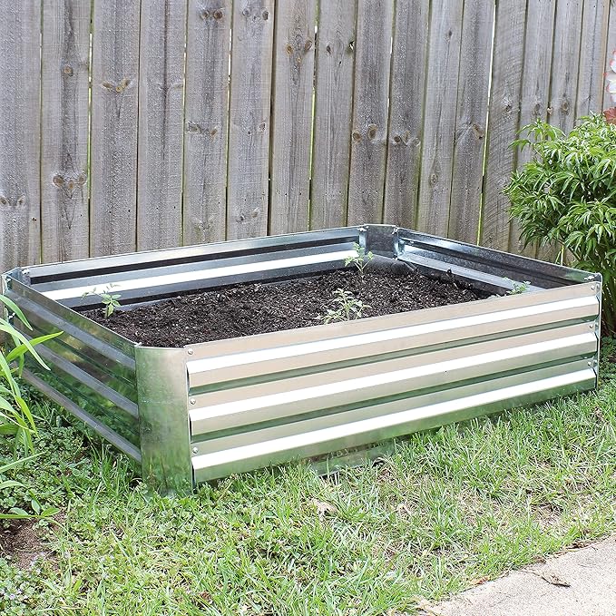 Sunnydaze 11.75" H Raised Metal Garden Bed - Galvanized Raised Garden Bed Outdoor for Vegetables and Flowers - Silver - 4' x 3' Rectangle