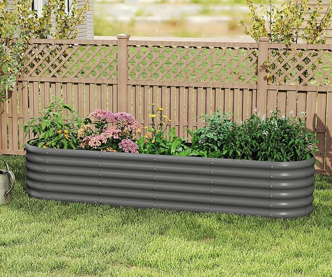 Galvanized Raised Garden Bed, Outdoor Planter Bed, Metal Planter Box for Gardening and Planting,8x2x1.5ft, Dark Grey