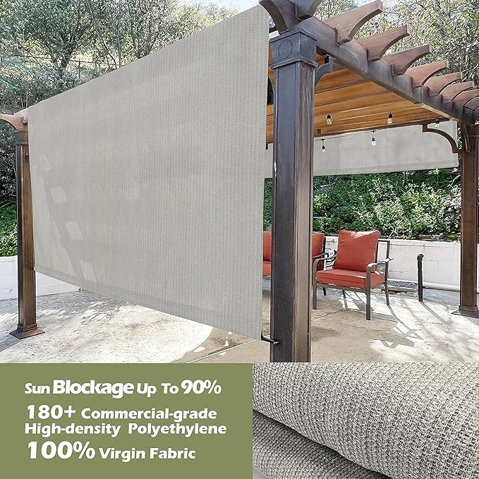 Universal Pergola Replacement Canopy Shade Cover with Breathable HDPE Fabric & Rod Pockets for 10 x 10 FT Pergola, Canopy Size: 192'' L x 106'' W (Smoke Tan)