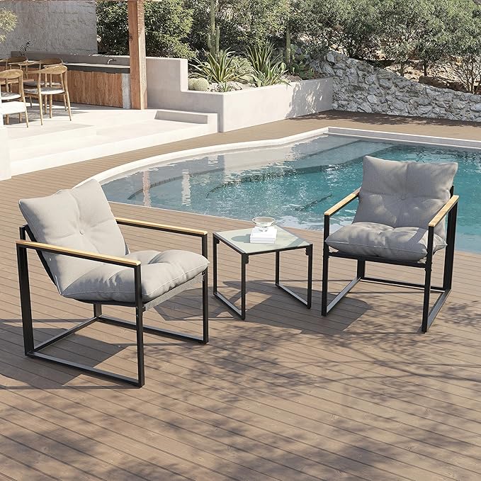 Outdoor Wicker Patio Furniture Set, Rattan Sectional Sofa Set with Thick Cushions (Grey, 3 Piece Conversation Set)