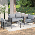 4 Piece Patio Furniture Set, Modern Patio Conversation Set, Outdoor Furniture with Table, Outdoor Sofa with Washable and High-Resiliency Sponge Cushions, Grey
