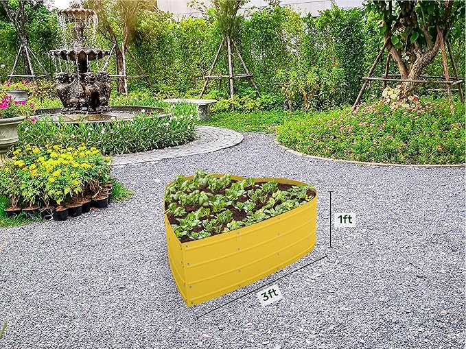 Plant & Plot Galvanized Raised Garden Beds Outdoor // Planter Raised Beds for Gardening, Vegetables, Flowers // Large Metal Garden Box (Yellow) // Tool-Free Assembly