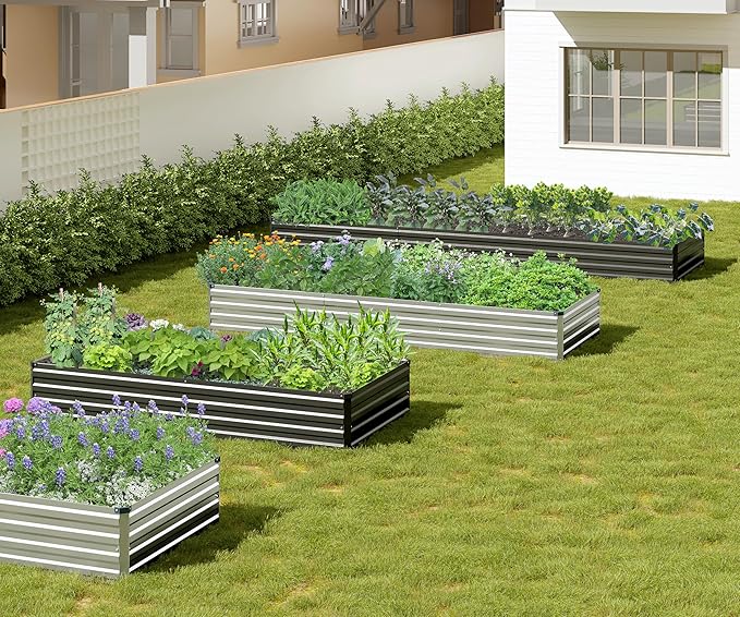 2PCS 10x3x1ft Galvanized Raised Garden Bed Kit, Galvanized Planter Raised Garden Boxes Outdoor, Large Metal Raised Garden Beds for Vegetables,Silver