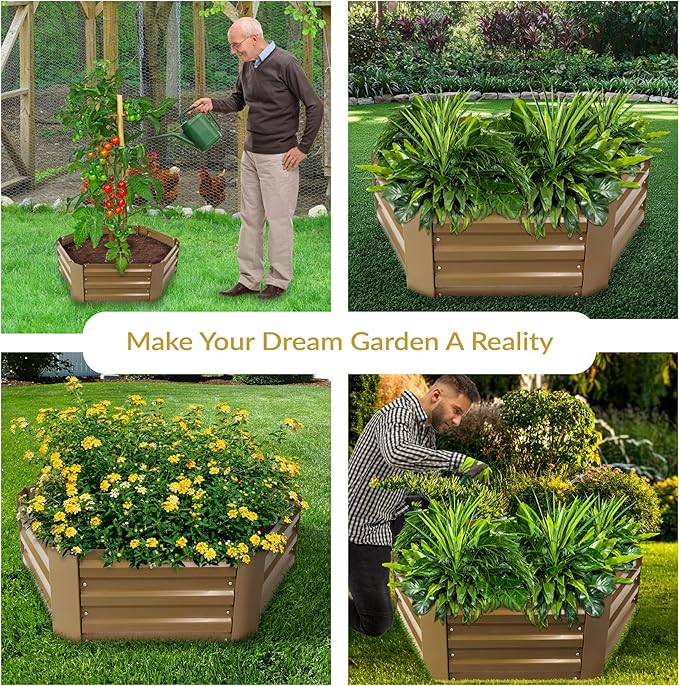 Sunnydaze 11.75" H Raised Metal Garden Bed - Galvanized Raised Garden Bed Outdoor for Vegetables and Flowers - Brown - Hexagon
