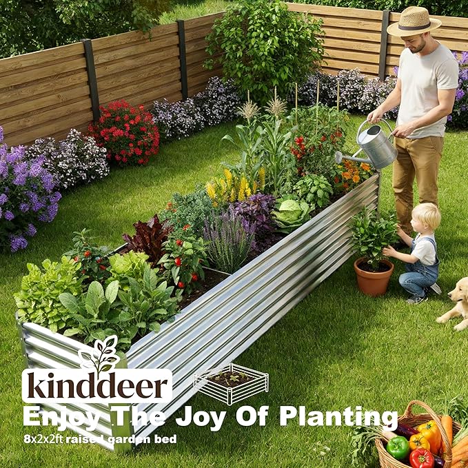 8x2x2ft Raised Garden Bed Kit, Galvanized Planter Garden Boxes Outdoor, Metal Raised Garden Beds for Vegetables,Fruits, Flower,Silver