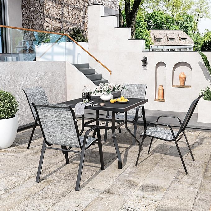 Patio Chairs Set of 6, Stackable Outdoor Dining Chairs for All Weather Textilene Fabric & Metal Frame, Outdoor Chairs Set for Backyard Deck Garden