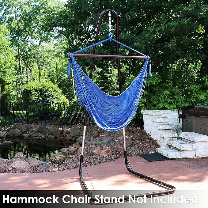 Sunnydaze Outdoor Hammock Chair Swing - Hanging Hammock Swing - Hanging Reading Chair - Soft-Spun Polyester Rope - Caribbean XL - Blue