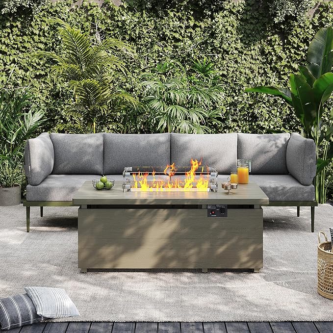 Sundale Outdoor 5 Pieces Patio Furniture Set with Fire Pit Table, Metal Outdoor Sectional Sofa with 6 Inch Olefin Cushion, All-Weather Modern Outdoor Conversation Sets for Backyard, Poolside