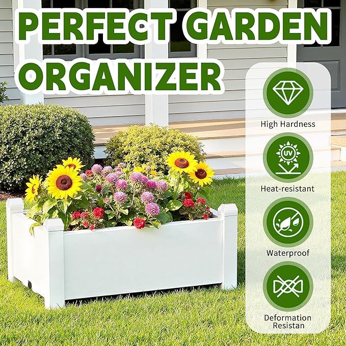 14 Gallon Raised Garden Bed, Self-Watering Raised Planter Box with Drainage Plug & Gauge for Vegetables Flowers Herbs Succulents, Rustproof Resin for Backyard Patio Porch (Ashen)