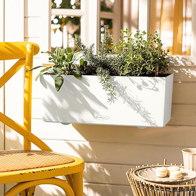 Lechuza BALCONERA Color 50 White, Self-Watering Window Box (Railing Planter), H7.5 L19.7 W7.5 in