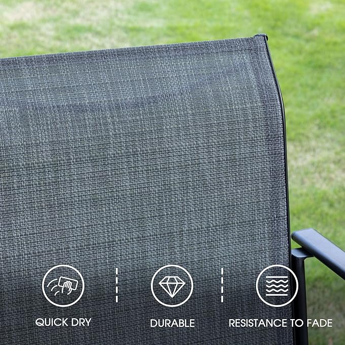 VICLLAX Patio Dining Set for 6, Outdoor Furniture Set Includes 63" Rectangle Patio Table and 6 Patio Sling Chairs, Outdoor Table and Chairs for Outsides, Black Tabletop and Dark Grey Fabric