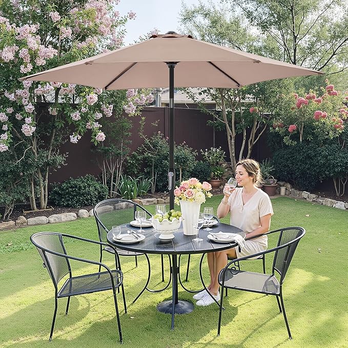 OLIXIS 7.5ft Patio Umbrella with Tilt and Crank Button & 8 Sturdy Ribs Waterproof, Patio Table Umbrella Perfect for Poolside, Terrace, Beach and Outdoor Restaurant, Khaki