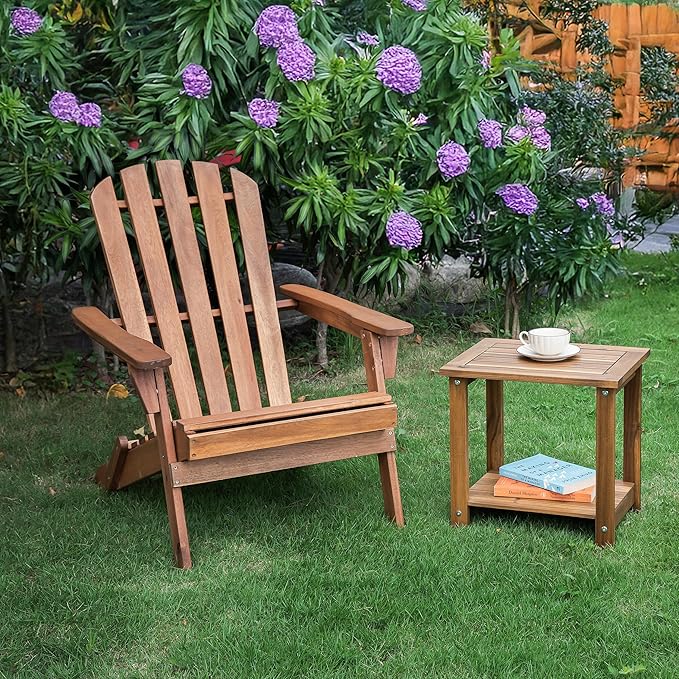 Double Adirondack Side Table, Weather-Resistant Rectangular End Table for Patio, Garden, Lawn, and Living Room. Ideal as a Stylish Indoor and Outdoor Side Table Companion, Natural