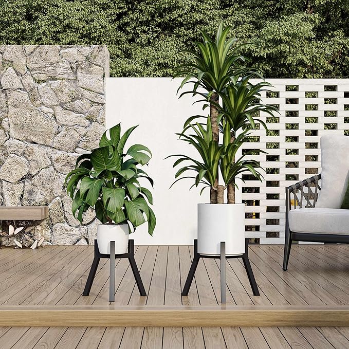Adjustable Plant Stands Set of 2, Metal Small Plant Holder, Heavy Duty Stable Flower Holder Stand Rack for Various Pot Sizes Indoor Outdoor Corner Living Room Balcony Office Black PS-007BK-2