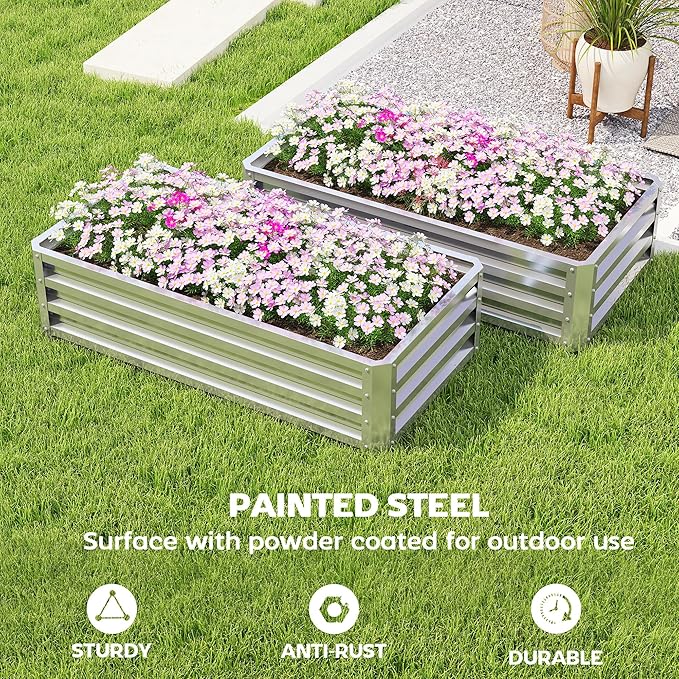 Outsunny Galvanized Raised Garden Bed, 4' x 2' x 1' Metal Planter Box, for Growing Vegetables, Flowers, Herbs, Succulents, Silver