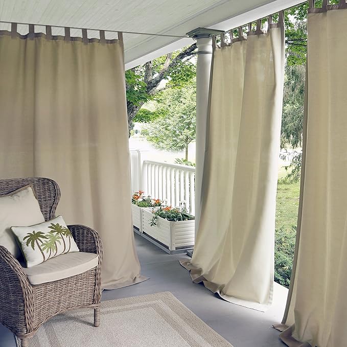 Elrene Home Fashions Matine Weatherproof Tab-Top Indoor/Outdoor Solid Color Curtain Panel for Porch, Pergola, Patio, Deck, 52”W x 108”L, Taupe
