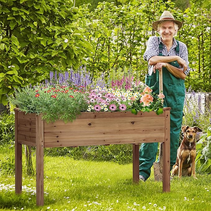 Yaheetech 2pcs Raised Garden Bed 48x24x30in Elevated Wooden Horticulture Planter Box with Legs Standing Growing Bed for Gardening/Backyard/Patio/Balcony, Dark Brown