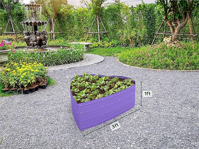 Plant & Plot Galvanized Raised Garden Beds Outdoor // Planter Raised Beds for Gardening, Vegetables, Flowers // Large Metal Garden Box (Purple) // Tool-Free Assembly