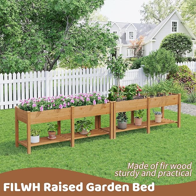 FILWH Raised Garden Bed with Legs Elevated Wooden Planter Box Stand Large Planter Stand Box for Fruits Vegetables Flowers with Divider with Bag- 72 * 24 * 30.5IN（Brown）