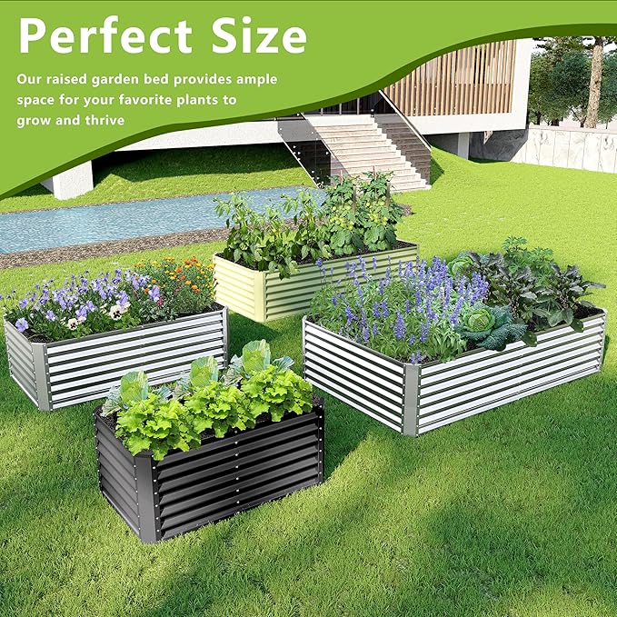8x2x2FT Galvanized Raised Garden Bed,Galvanized Planter Boxes Outdoor, Large Metal Raised Garden Beds for Vegetables-Grey