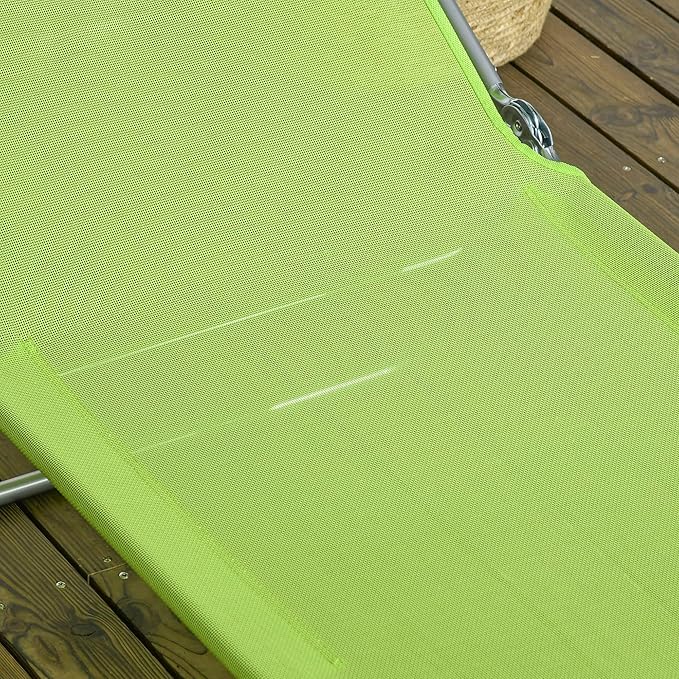 Outsunny 2 Piece Folding Chaise Lounge Chairs, Pool Sun Tanning Chairs with Reclining Back, Breathable Mesh Seat, Headrest for Beach, Yard, Patio, Green