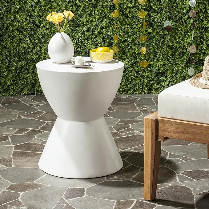 Safavieh Outdoor Collection Athena Modern Concrete Dark Grey Round 17.7-inch Accent Table