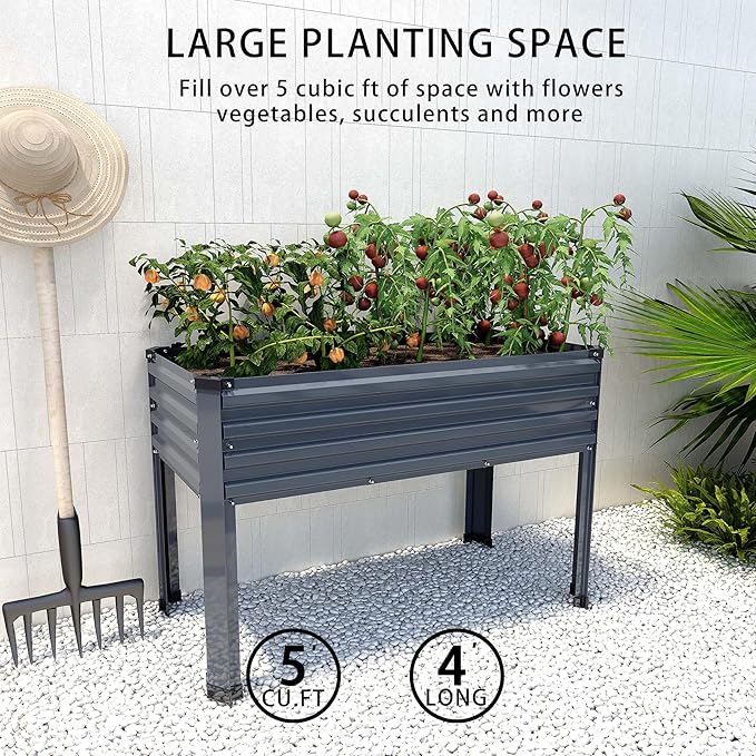 Galvanized Raised Garden Bed with Legs,2PCS 48×18×30in Elevated Planter Box for Backyard,Outdoor Garden, Patio, Balcony, 300lb Capacity,Grey