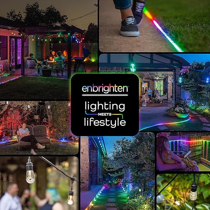 Enbrighten Vintage Outdoor String Lights, 24ft, 12 RGB Acrylic Bulbs, Weatherproof, RF Remote Control, Perfect for Holidays, Gameday, Parties, and More, 37791